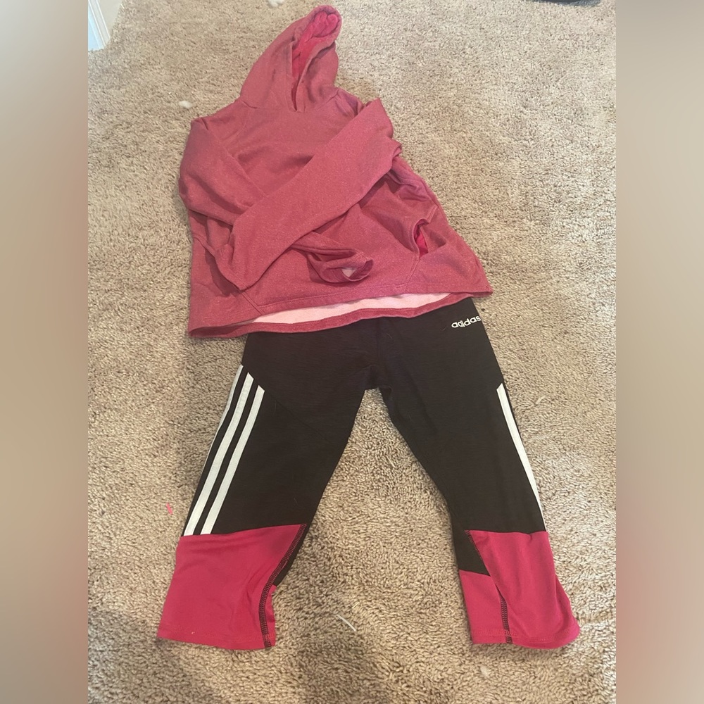 Girls size large adidas workout pants and hoodie sweatshirt set